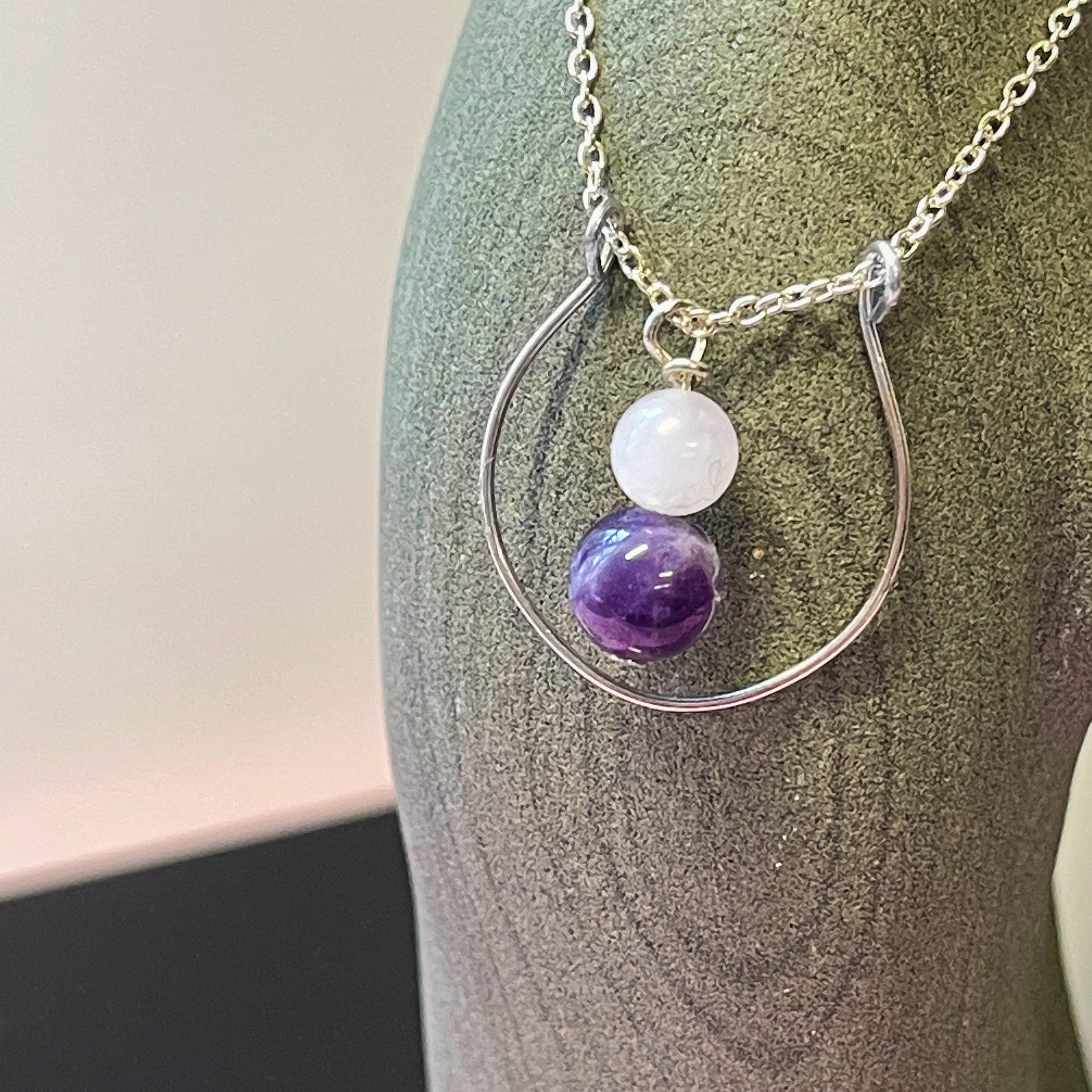 Healing Crystal Necklace for Her with Gold Plated Spiral Element and Indigo  Enamel - Giampouras Collections
